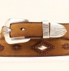 M and F Western Product N2466444 Men's Tapered Belt in Brown Distressed Leather with Buckstitched and Concho Back